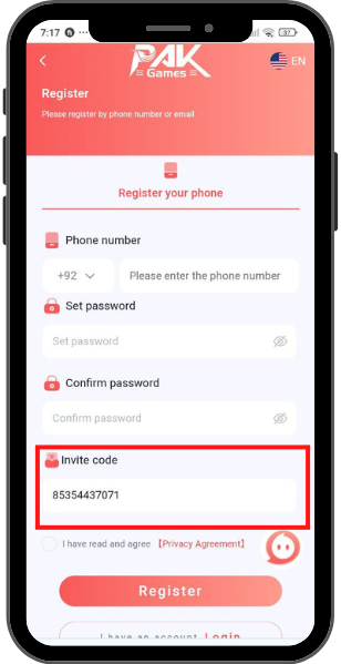 Pakgame invite Code